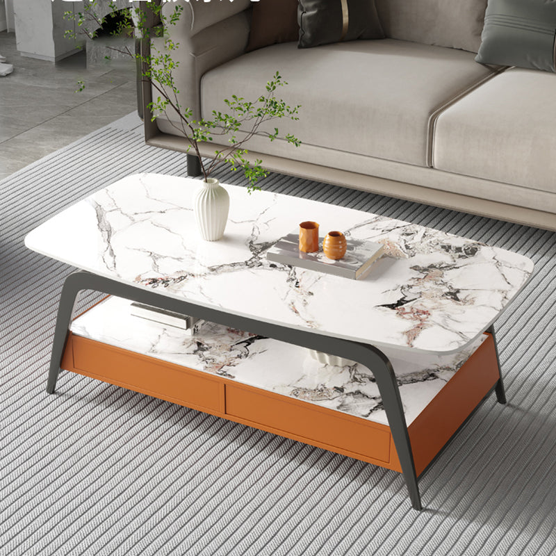 Glam Rectangle Cocktail Table Glass/Slate Top 4 Legs Coffee Table