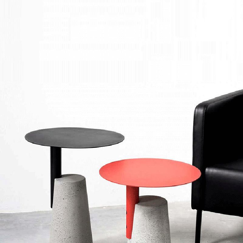Round 1 Single Coffee Table Metal Cocktail Table with Cement Pedestal