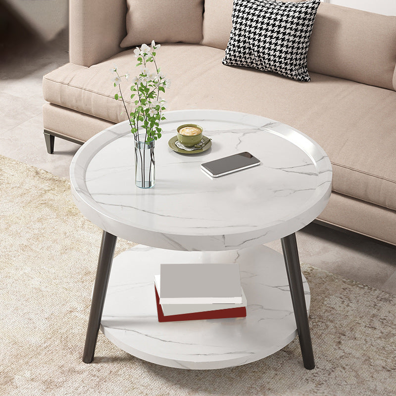 Nordic Round Coffee Table Tea/Black/White Cocktail Table for Living Room White 1 Clearhalo 'Coffee & Accent Tables' 'Coffee Tables' 'coffee_tables' 'furn' 'furn_coffee_tables' 'Furniture' 'Living Room Furniture' 5340389