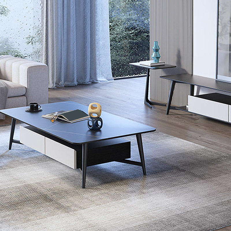 モダンスタイルのロックスレートトップホワイトゴールド/ホワイト/ブラックゴールドメタルレッグコーヒーテーブル