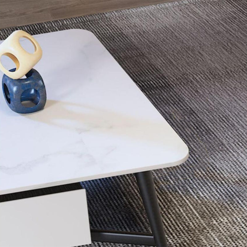 モダンスタイルのロックスレートトップホワイトゴールド/ホワイト/ブラックゴールドメタルレッグコーヒーテーブル