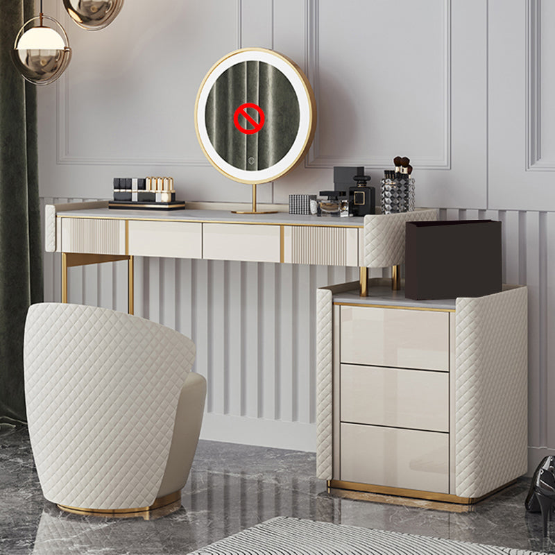 Glam Vanity, 5 cassetti di stoccaggio Makeup Vanity Set in Beige Finish