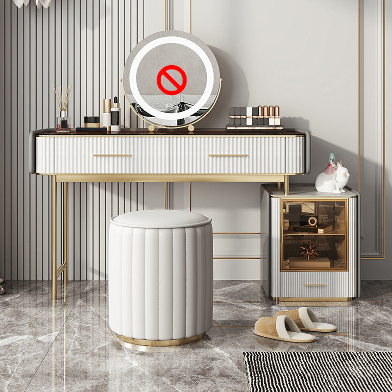 Make-up Vanity Set, Table With Glass Top & Soft Close Drawers Makeup Vanity & Stools 39"L x 18"W x 30"H Clearhalo 'Bedroom Furniture' 'furn' 'furn_makeup_vanities' 'Furniture' 'Makeup Vanities' 'makeup_vanities' 5340773
