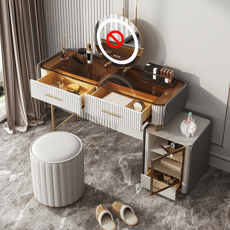 Make-up Vanity Set, Table With Glass Top & Soft Close Drawers Makeup Vanity & Stools 47"L x 18"W x 30"H Clearhalo 'Bedroom Furniture' 'furn' 'furn_makeup_vanities' 'Furniture' 'Makeup Vanities' 'makeup_vanities' 5340775