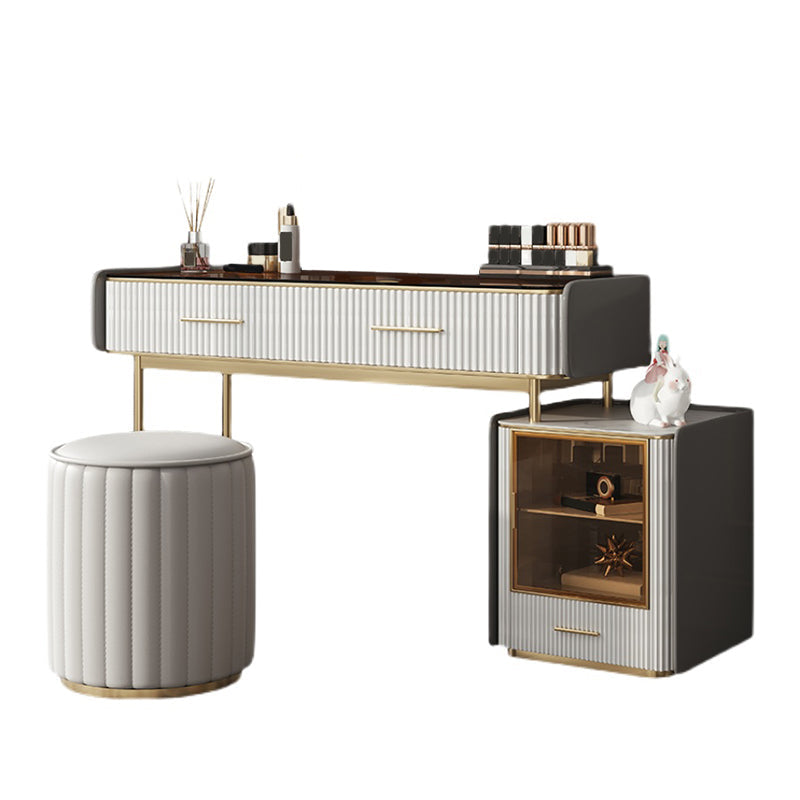 Make-up Vanity Set, Table With Glass Top & Soft Close Drawers Makeup Vanity & Stools 31"L x 18"W x 30"H Clearhalo 'Bedroom Furniture' 'furn' 'furn_makeup_vanities' 'Furniture' 'Makeup Vanities' 'makeup_vanities' 5340777