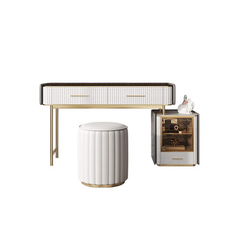 Make-up Vanity Set, Table With Glass Top & Soft Close Drawers Clearhalo 'Bedroom Furniture' 'furn' 'furn_makeup_vanities' 'Furniture' 'Makeup Vanities' 'makeup_vanities' 5340784