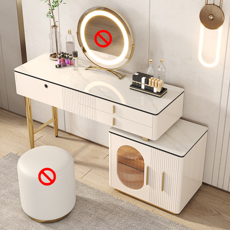 Ensemble de vanité 2/3 pièces, table avec dessus en pierre et 4 tiroirs de rangement, beige