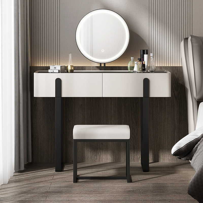 Vanity Metal and Stone Makeup Dressing Table with 2 Drawers, 30.7" Tall Clearhalo 'Bedroom Furniture' 'furn' 'furn_makeup_vanities' 'Furniture' 'Makeup Vanities' 'makeup_vanities' 5340845