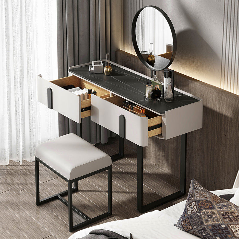 Vanity Metal and Stone Makeup Dressing Table with 2 Drawers, 30.7" Tall Clearhalo 'Bedroom Furniture' 'furn' 'furn_makeup_vanities' 'Furniture' 'Makeup Vanities' 'makeup_vanities' 5340850