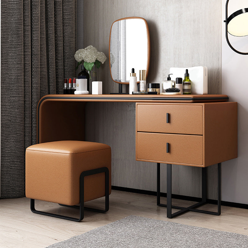 Vanity Mirrored Faux Leather Makeup Dressing Table Stool Set, 28.74" Clearhalo 'Bedroom Furniture' 'furn' 'furn_makeup_vanities' 'Furniture' 'Makeup Vanities' 'makeup_vanities' 5340865