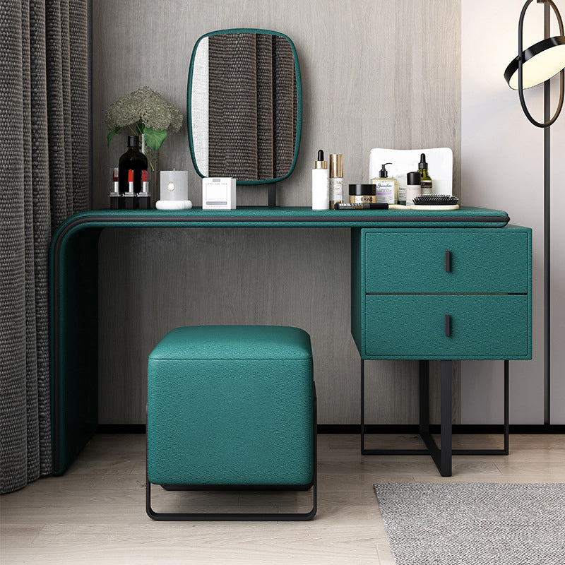Vanity Mirrored Faux Leather Makeup Dressing Table Stool Set, 28.74" Makeup Vanity & Mirror & Stools Green Clearhalo 'Bedroom Furniture' 'furn' 'furn_makeup_vanities' 'Furniture' 'Makeup Vanities' 'makeup_vanities' 5340868