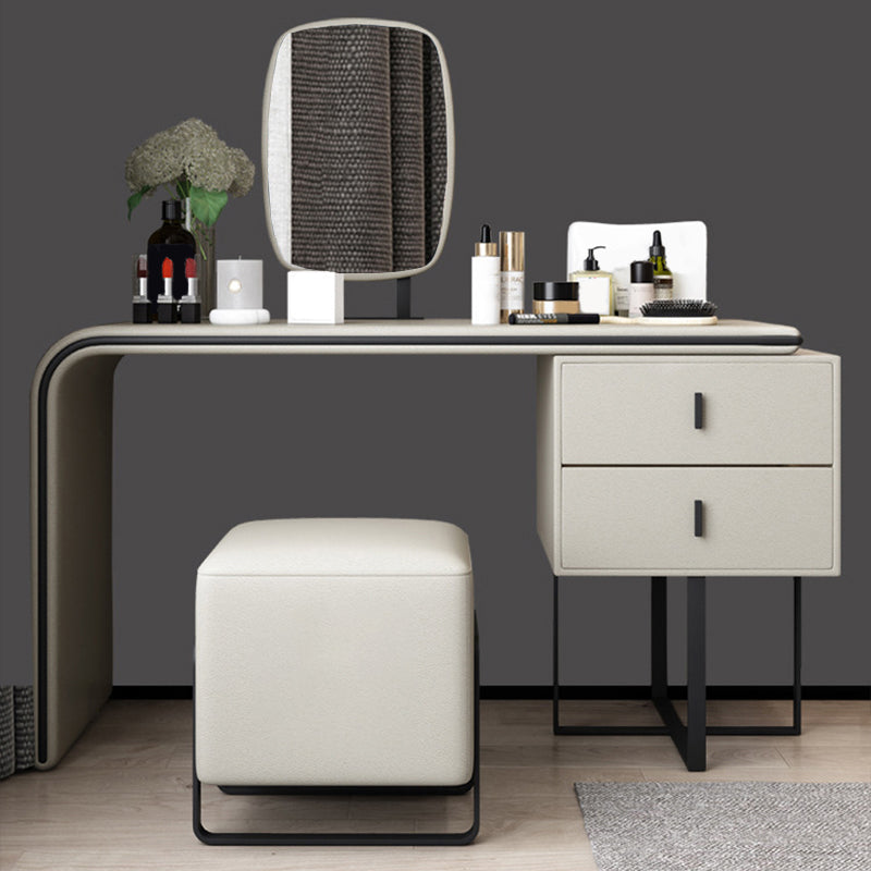 Vanity Mirrored Faux Leather Makeup Dressing Table Stool Set, 28.74" Clearhalo 'Bedroom Furniture' 'furn' 'furn_makeup_vanities' 'Furniture' 'Makeup Vanities' 'makeup_vanities' 5340874