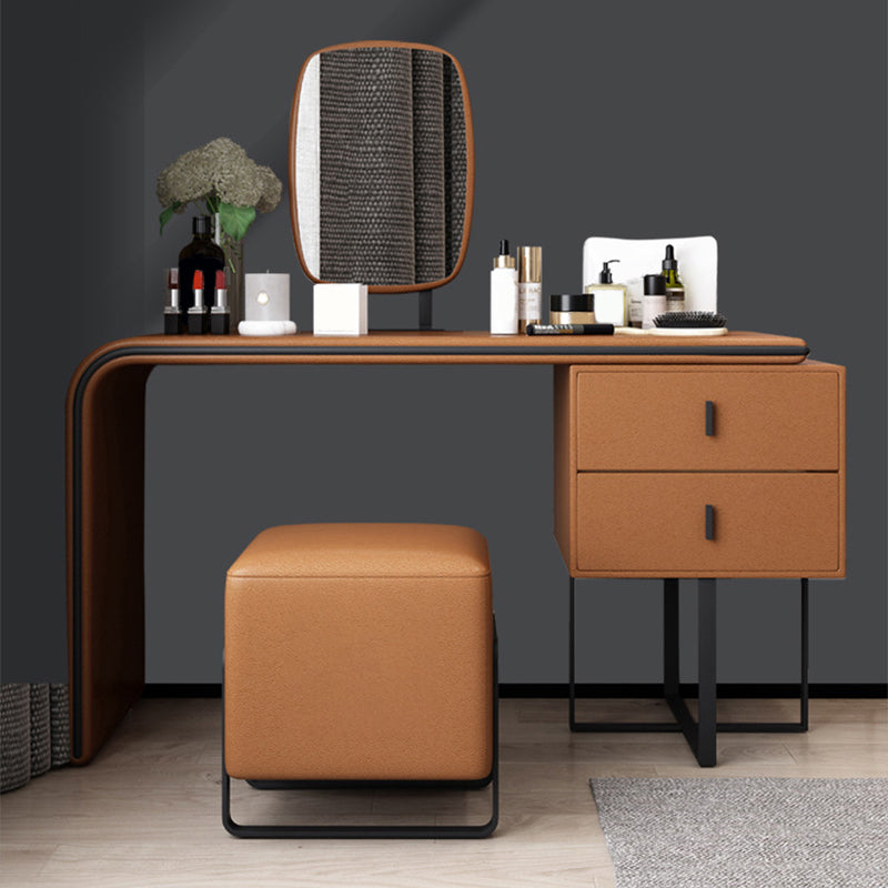 Vanity Mirrored Faux Leather Makeup Dressing Table Stool Set, 28.74" Clearhalo 'Bedroom Furniture' 'furn' 'furn_makeup_vanities' 'Furniture' 'Makeup Vanities' 'makeup_vanities' 5340875