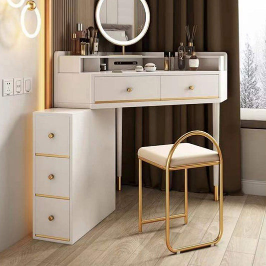 Tavolo da trucco moderno a 2 cassetti in bianco, alto 33,85 "