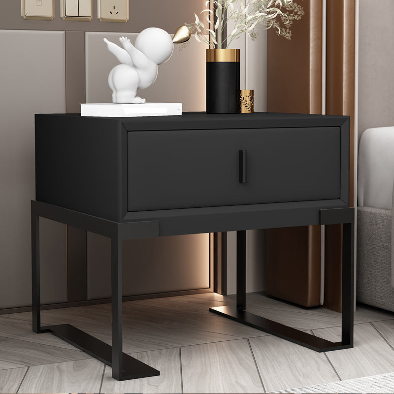 Leather Sled Nightstand 20" Tall Leather Night Table with 1 Drawer Black Black Clearhalo 'Bedroom Furniture' 'furn' 'furn_night_stand' 'Furniture' 'night_stand' 'Nightstands' 5340966