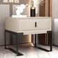 Leather Sled Nightstand 20" Tall Leather Night Table with 1 Drawer Black Beige Clearhalo 'Bedroom Furniture' 'furn' 'furn_night_stand' 'Furniture' 'night_stand' 'Nightstands' 5340967