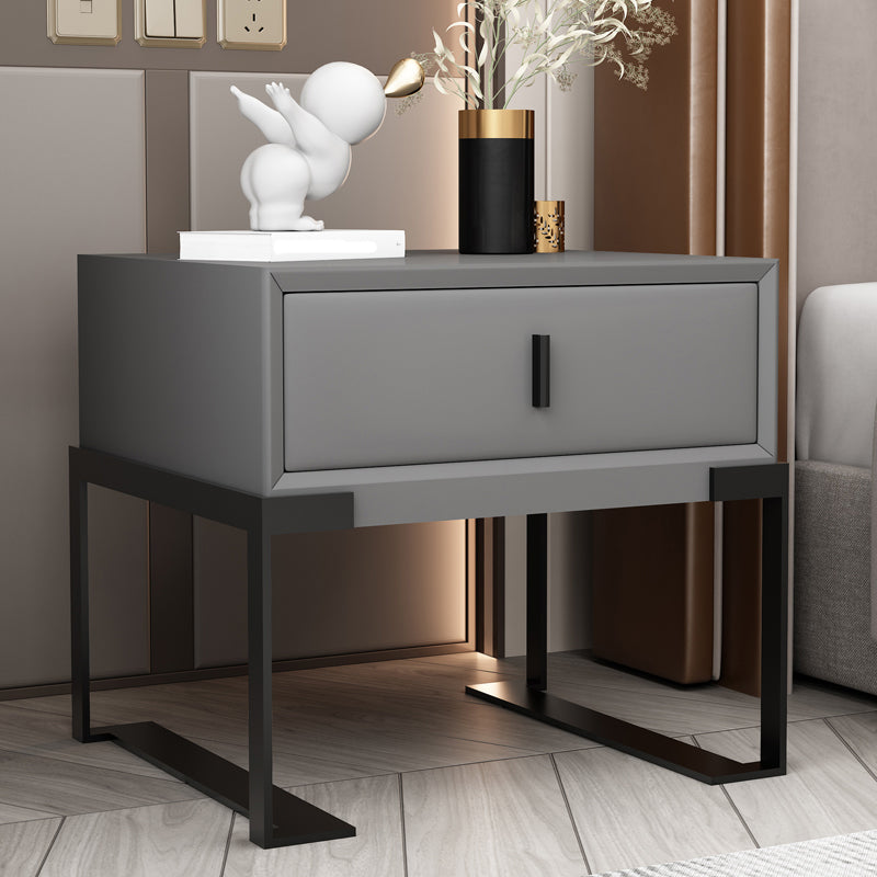 Leather Sled Nightstand 20" Tall Leather Night Table with 1 Drawer Black Light Gray Clearhalo 'Bedroom Furniture' 'furn' 'furn_night_stand' 'Furniture' 'night_stand' 'Nightstands' 5340977