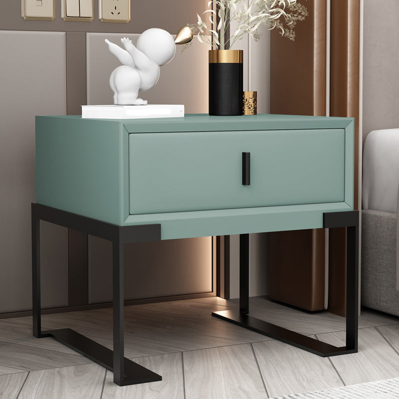 Leather Sled Nightstand 20" Tall Leather Night Table with 1 Drawer Black Light Green Clearhalo 'Bedroom Furniture' 'furn' 'furn_night_stand' 'Furniture' 'night_stand' 'Nightstands' 5340981