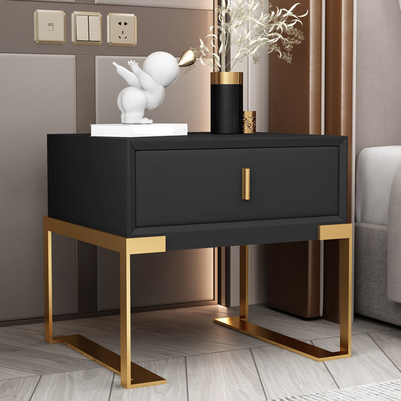 Leather Sled Nightstand 20" Tall Leather Night Table with 1 Drawer Gold Black Clearhalo 'Bedroom Furniture' 'furn' 'furn_night_stand' 'Furniture' 'night_stand' 'Nightstands' 5340984