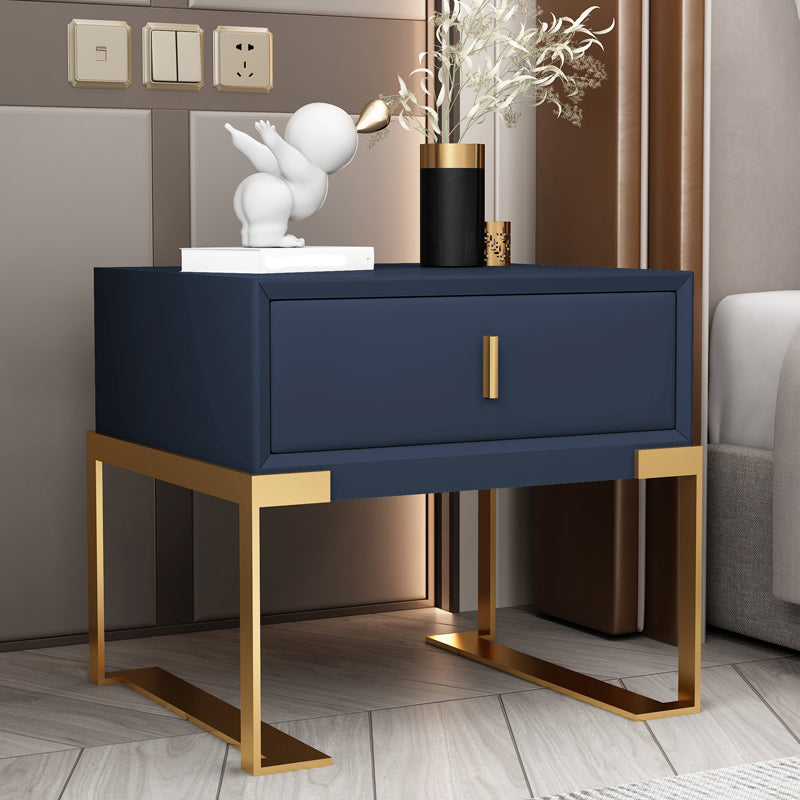 Leather Sled Nightstand 20" Tall Leather Night Table with 1 Drawer Gold Blue Clearhalo 'Bedroom Furniture' 'furn' 'furn_night_stand' 'Furniture' 'night_stand' 'Nightstands' 5340987