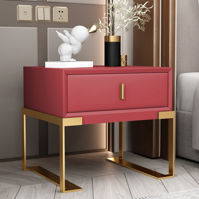 Leather Sled Nightstand 20" Tall Leather Night Table with 1 Drawer Gold Red Clearhalo 'Bedroom Furniture' 'furn' 'furn_night_stand' 'Furniture' 'night_stand' 'Nightstands' 5340988