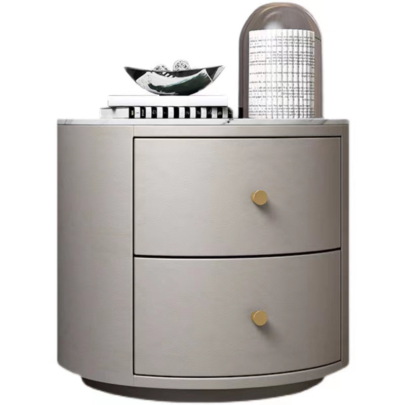 2 Drawers Nightstand with Stone/Glass Top 18.5" Tall Wood Accent Table Nightstand