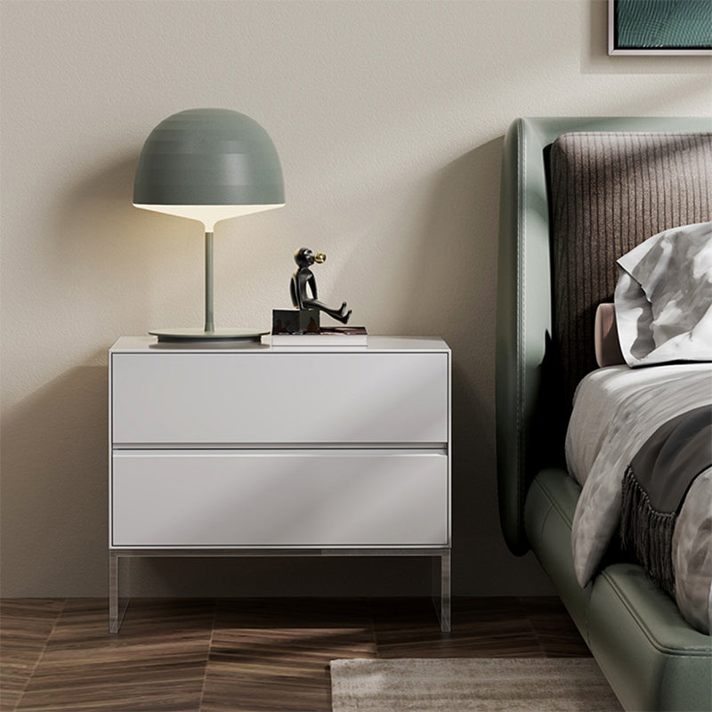 Contemporary Wood Nightstand 20-inch Tall 2-Drawer Night Table with Acrylic Base 20"L x 16"W x 20"H White Clearhalo 'Bedroom Furniture' 'furn' 'furn_night_stand' 'Furniture' 'night_stand' 'Nightstands' 5341082