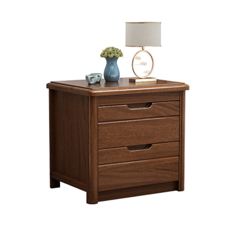 Solid Wood Bedside Table 20" Tall 2-Drawer Night Table in Walnut