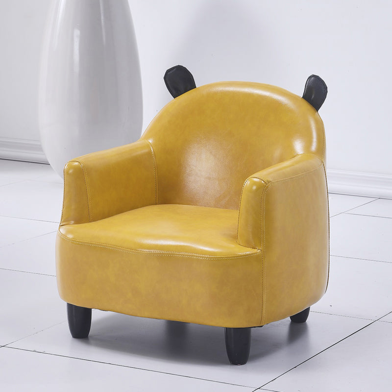 Basic Four Leg Arm Chair Arms Included Barrel Accent Chair, 20.47" W √ó 20.08" L √ó 20.47" H Yellow Faux Leather Without Ottoman Clearhalo 'Accent Chairs' 'accent_chairs' 'Chairs & Seating' 'furn' 'furn_accent_chairs' 'Furniture' 'Living Room Furniture' 5341274