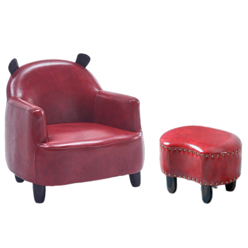 Basic Four Leg Arm Chair Arms Included Barrel Accent Chair, 20.47" W √ó 20.08" L √ó 20.47" H Red Faux Leather With Ottoman Clearhalo 'Accent Chairs' 'accent_chairs' 'Chairs & Seating' 'furn' 'furn_accent_chairs' 'Furniture' 'Living Room Furniture' 5341275