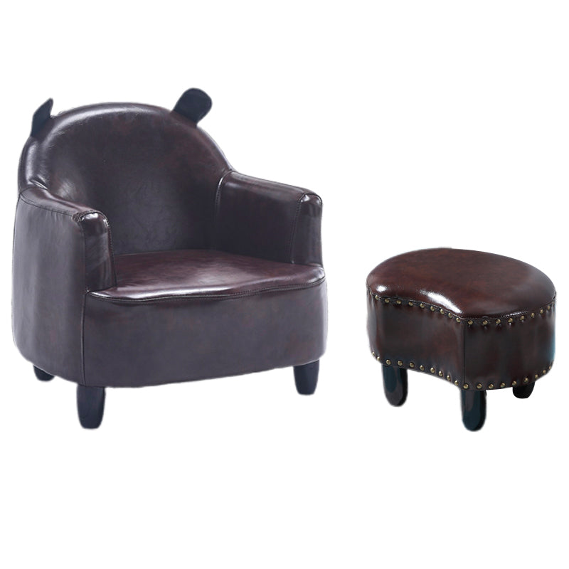Basic Four Leg Arm Chair Arms Included Barrel Accent Chair, 20.47" W √ó 20.08" L √ó 20.47" H Brown Faux Leather With Ottoman Clearhalo 'Accent Chairs' 'accent_chairs' 'Chairs & Seating' 'furn' 'furn_accent_chairs' 'Furniture' 'Living Room Furniture' 5341280