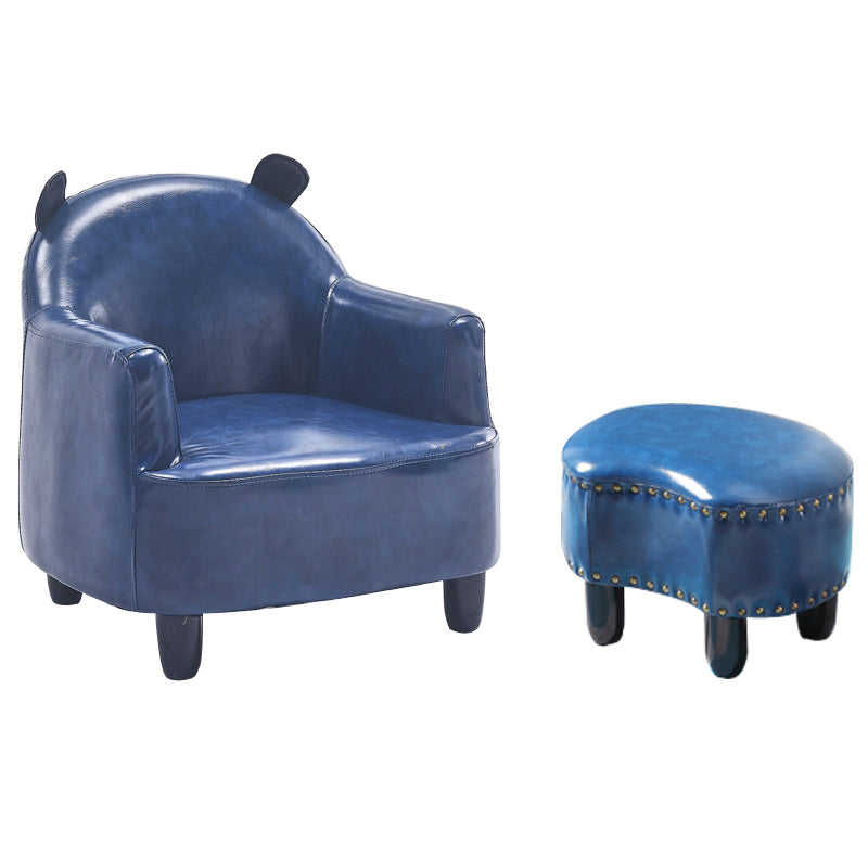 Basic Four Leg Arm Chair Arms Included Barrel Accent Chair, 20.47" W √ó 20.08" L √ó 20.47" H Blue Faux Leather With Ottoman Clearhalo 'Accent Chairs' 'accent_chairs' 'Chairs & Seating' 'furn' 'furn_accent_chairs' 'Furniture' 'Living Room Furniture' 5341288