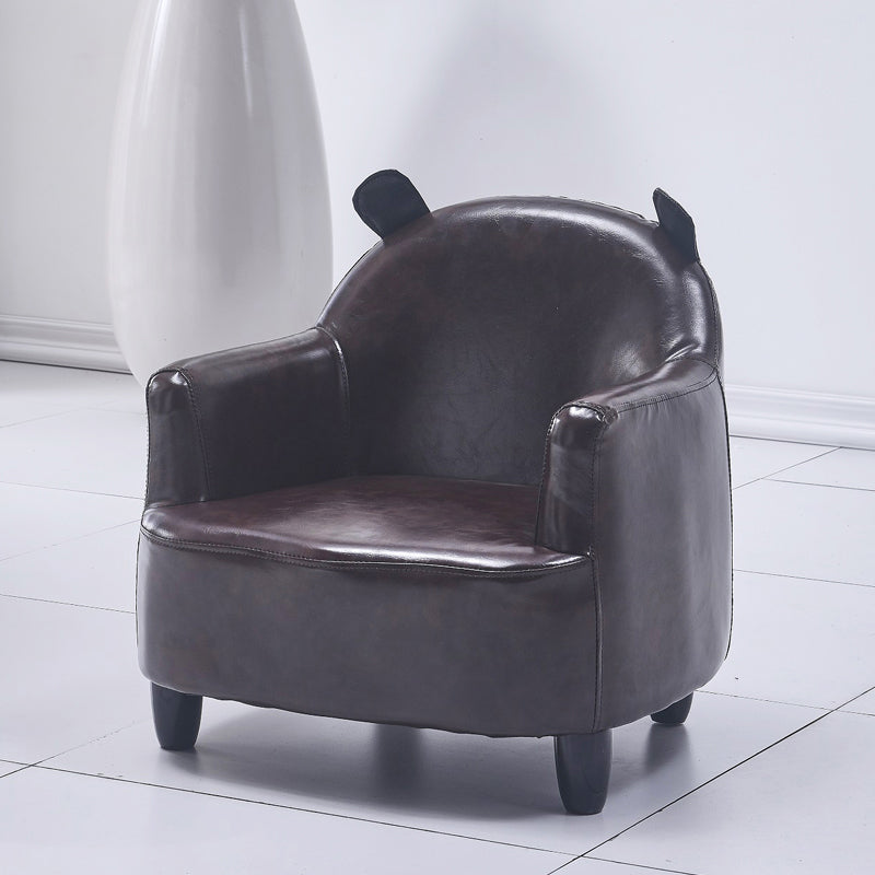 Basic Four Leg Arm Chair Arms Included Barrel Accent Chair, 20.47" W √ó 20.08" L √ó 20.47" H Brown Faux Leather Without Ottoman Clearhalo 'Accent Chairs' 'accent_chairs' 'Chairs & Seating' 'furn' 'furn_accent_chairs' 'Furniture' 'Living Room Furniture' 5341297