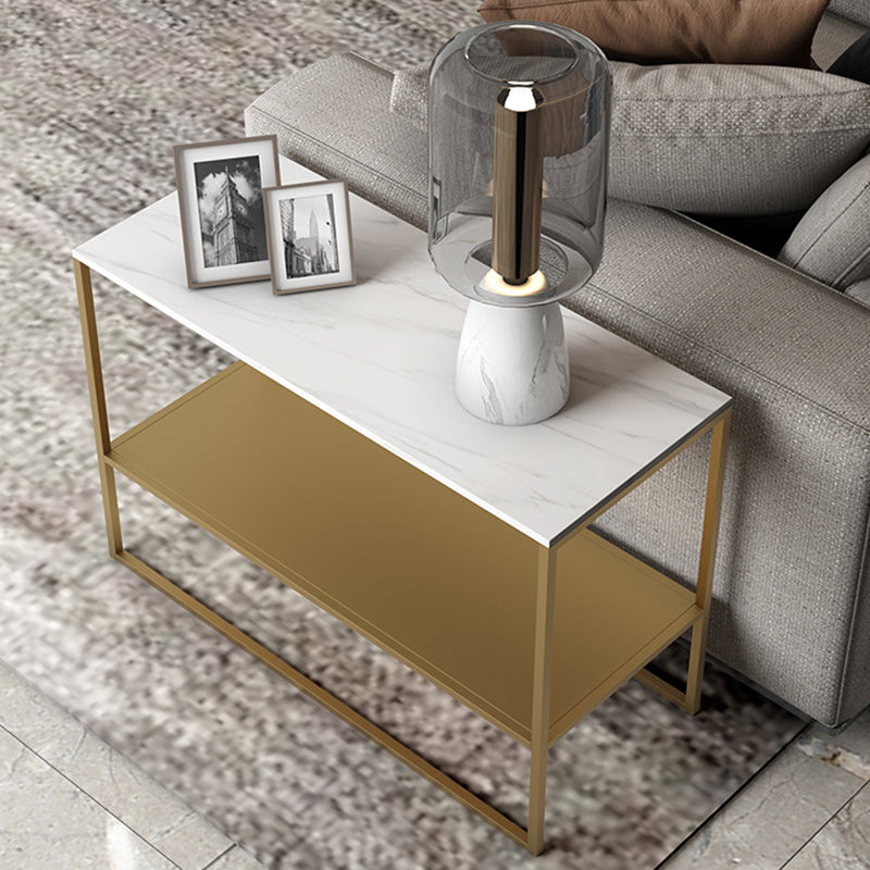 Modern Rectangular Stone End Table Sled Sofa Side Table with Shelf