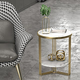 Modern Style Metal Iron Gold Base Slab/marble Top Round with Storage Rack Side Table