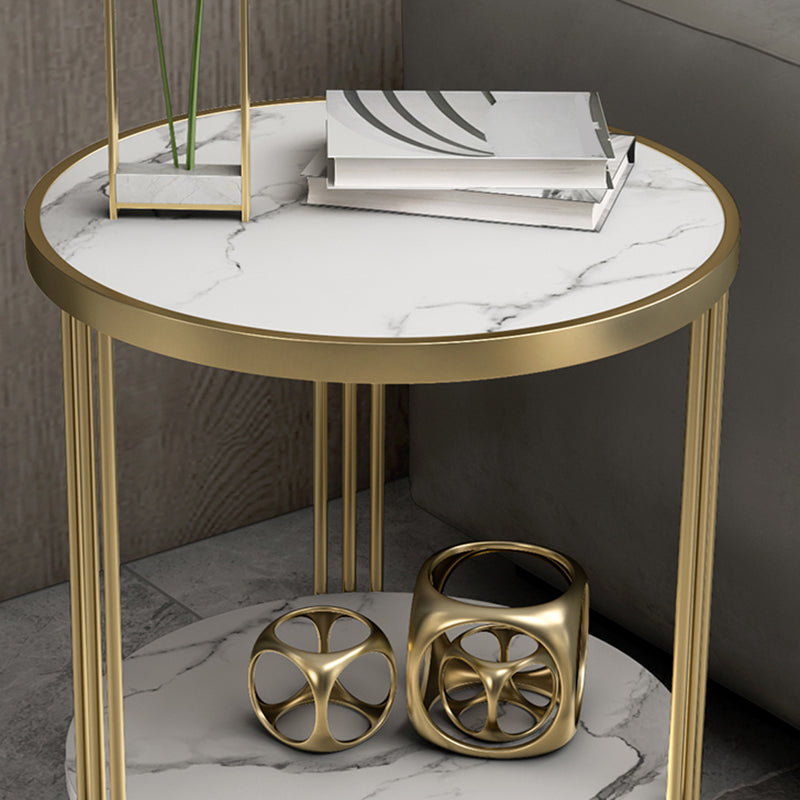 Modern Style Metal Iron Gold Base Slab/marble Top Round with Storage Rack Side Table