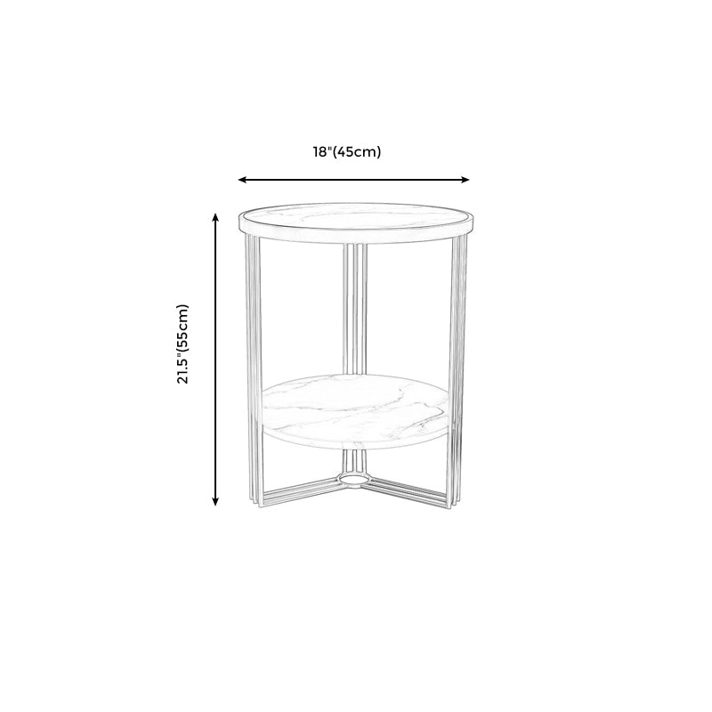 Modern Style Metal Iron Gold Base Slab/marble Top Round with Storage Rack Side Table