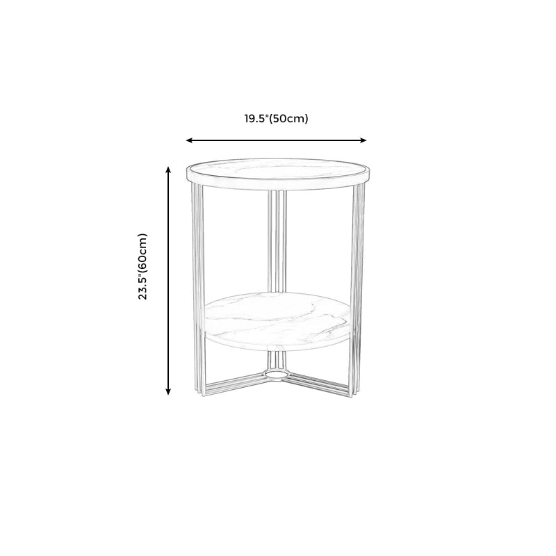 Modern Style Metal Iron Gold Base Slab/marble Top Round with Storage Rack Side Table
