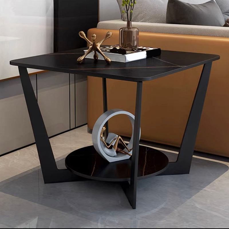 Moderne stijl metalen ijzeren zwarte basisplaat top met opbergrek ronde zijtafel