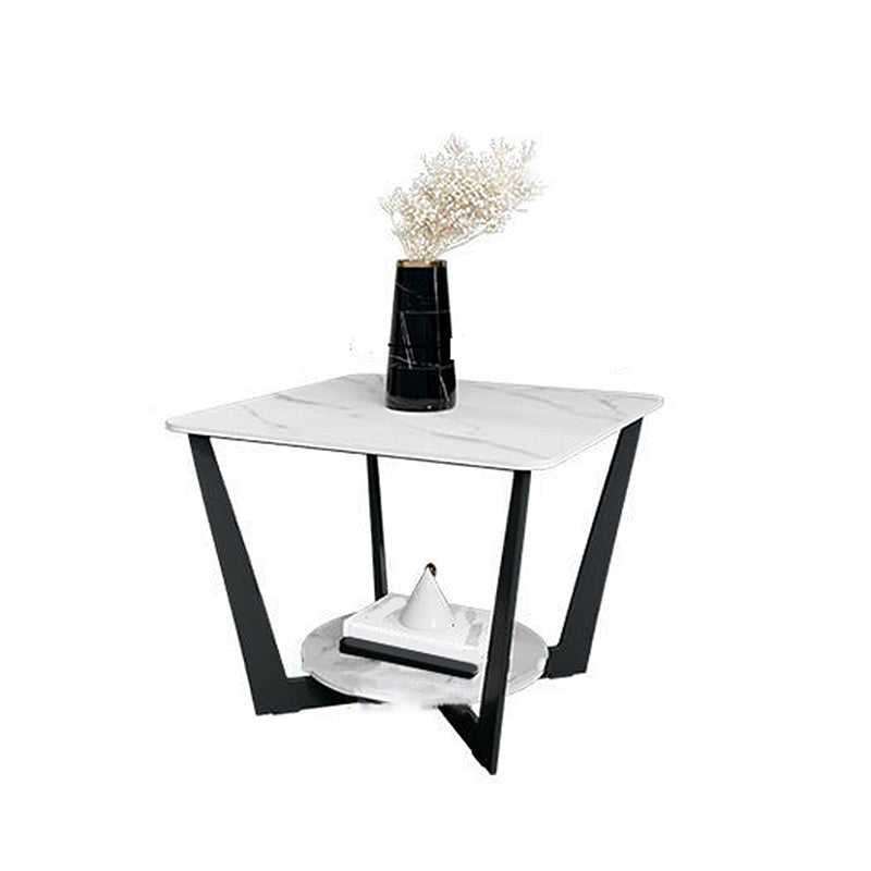 Moderne stijl metalen ijzeren zwarte basisplaat top met opbergrek ronde zijtafel