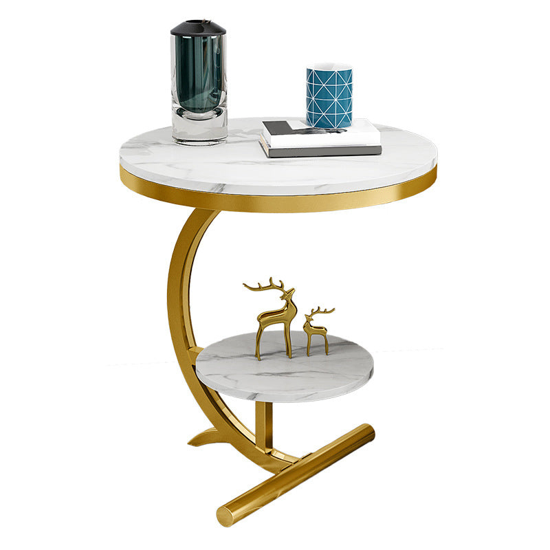 Glam Round Stone Side End Table Abstract Double Tier Sofa Side End Table 18"L x 18"W x 24"H Gold White Clearhalo 'Coffee & Accent Tables' 'End & Side Tables' 'end_side_tables' 'furn' 'furn_end_side_tables' 'Furniture' 'Living Room Furniture' 5341536