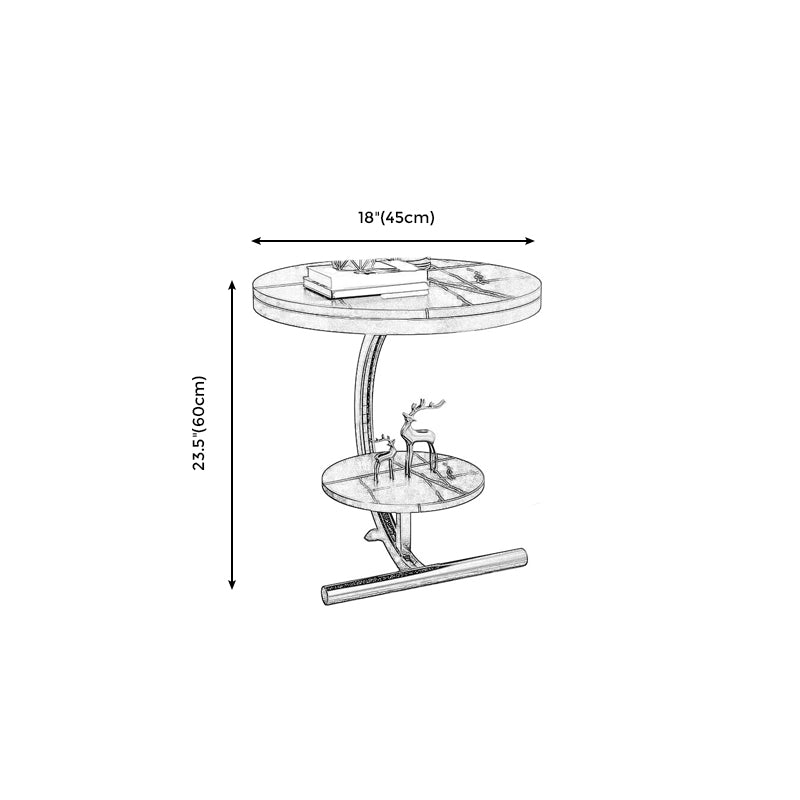 Glam Round Stone Side End Table Abstract Double Tier Sofa Side End Table Clearhalo 'Coffee & Accent Tables' 'End & Side Tables' 'end_side_tables' 'furn' 'furn_end_side_tables' 'Furniture' 'Living Room Furniture' 5341550