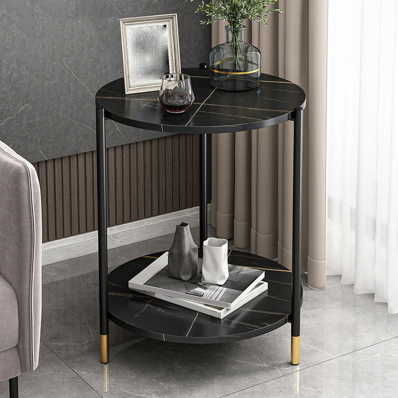 Contemporary Stone Top Side End Table Round Metal Frame Sofa Side Table 15.7"L x 15.7"W x 23.6"H Black Gold Clearhalo 'Coffee & Accent Tables' 'End & Side Tables' 'end_side_tables' 'furn' 'furn_end_side_tables' 'Furniture' 'Living Room Furniture' 5341572