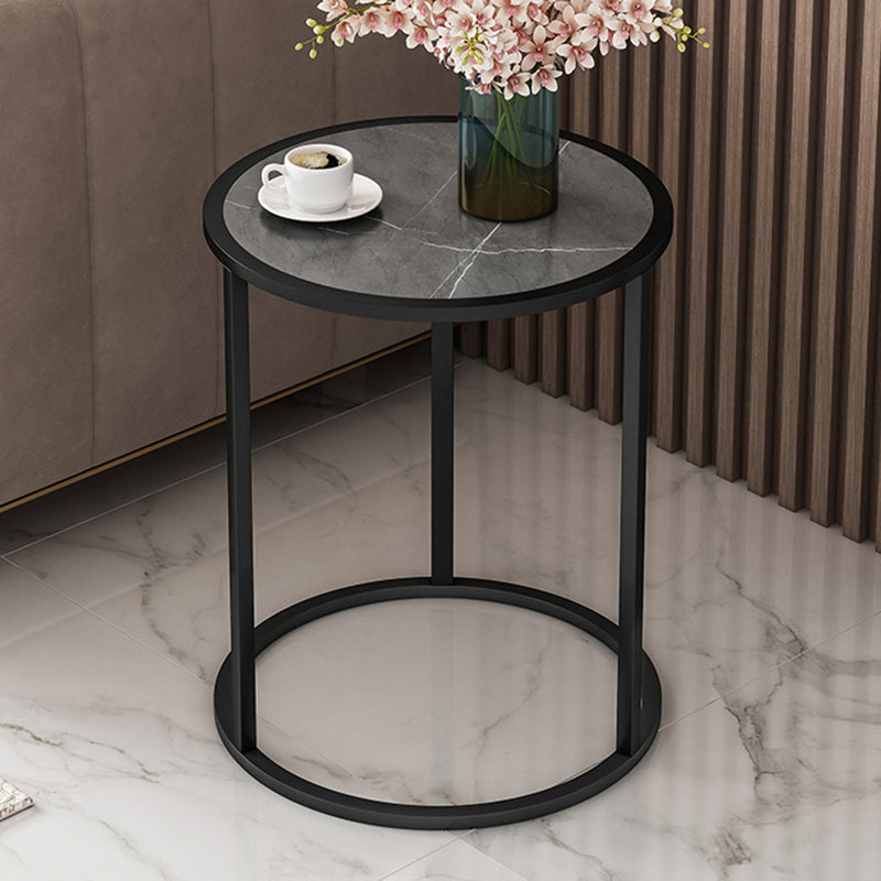 Contemporary Stone Top Side End Table Round Metal Frame Sofa Side Table 16"L x 16"W x 18"H Gray Clearhalo 'Coffee & Accent Tables' 'End & Side Tables' 'end_side_tables' 'furn' 'furn_end_side_tables' 'Furniture' 'Living Room Furniture' 5341574