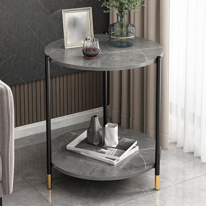 Contemporary Stone Top Side End Table Round Metal Frame Sofa Side Table 19"L x 19"W x 24"H Gray Clearhalo 'Coffee & Accent Tables' 'End & Side Tables' 'end_side_tables' 'furn' 'furn_end_side_tables' 'Furniture' 'Living Room Furniture' 5341577