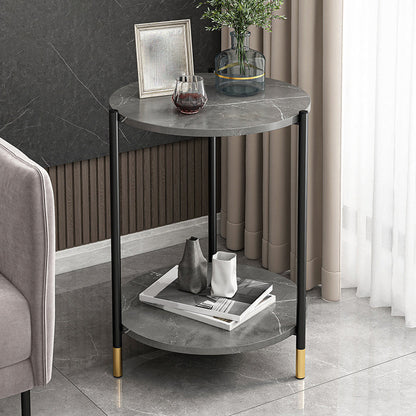 Contemporary Stone Top Side End Table Round Metal Frame Sofa Side Table 12"L x 12"W x 24"H Gray Clearhalo 'Coffee & Accent Tables' 'End & Side Tables' 'end_side_tables' 'furn' 'furn_end_side_tables' 'Furniture' 'Living Room Furniture' 5341580