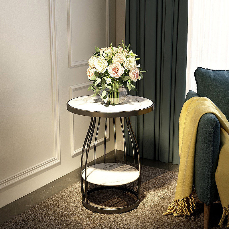 Modern Style Black/gold Metal Base Marble & SLATE Top Round Side Table Black Matte White Clearhalo 'Coffee & Accent Tables' 'End & Side Tables' 'end_side_tables' 'furn' 'furn_end_side_tables' 'Furniture' 'Living Room Furniture' 5341619