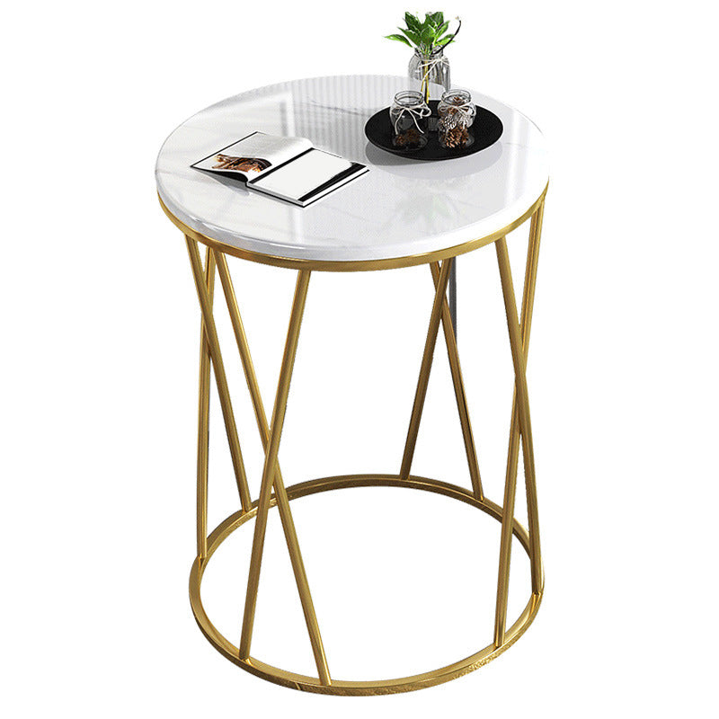 Glam Round Wooden Top End Table Steel Frame Sofa Side End Table for Living Room Clearhalo 'Coffee & Accent Tables' 'End & Side Tables' 'end_side_tables' 'furn' 'furn_end_side_tables' 'Furniture' 'Living Room Furniture' 5341644