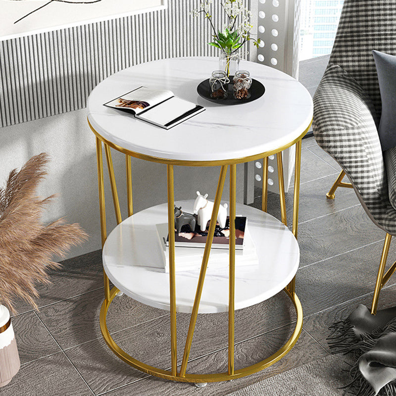Glam Round Wooden Top End Table Steel Frame Sofa Side End Table for Living Room 20"L x 20"W x 22"H Gold White Clearhalo 'Coffee & Accent Tables' 'End & Side Tables' 'end_side_tables' 'furn' 'furn_end_side_tables' 'Furniture' 'Living Room Furniture' 5341653