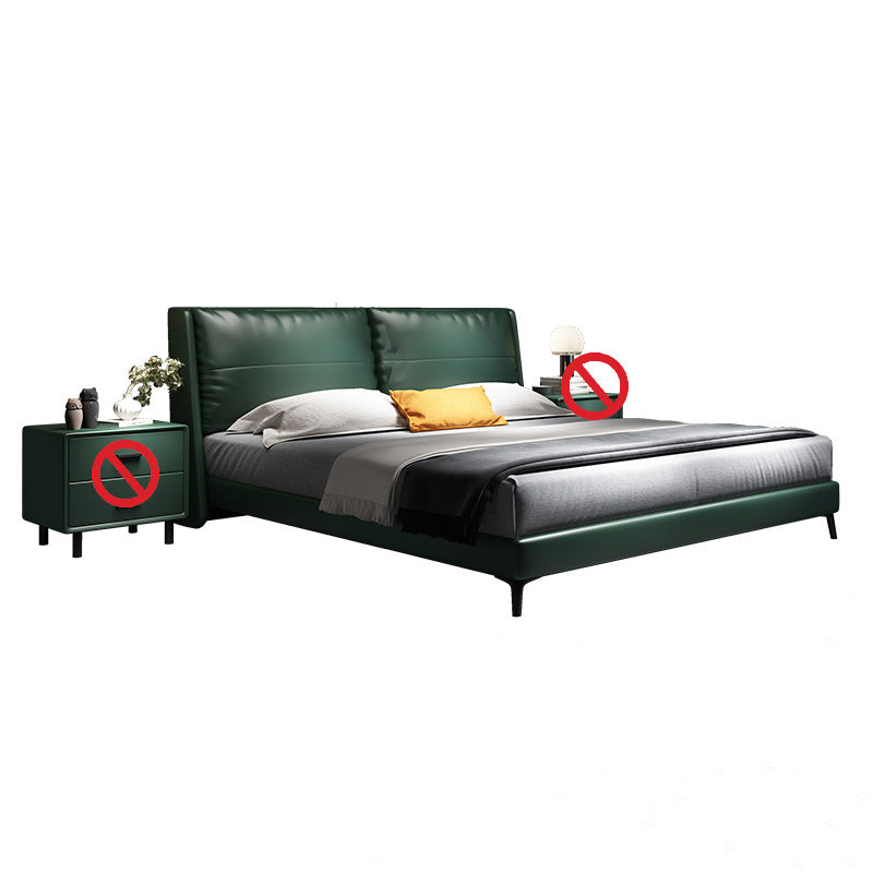 Scandinavian Wooden Panel Bed Green Genuine Leather Standard Bed Clearhalo 'Bedroom Furniture' 'Beds' 'furn' 'furn_beds' 'Furniture' 5346111